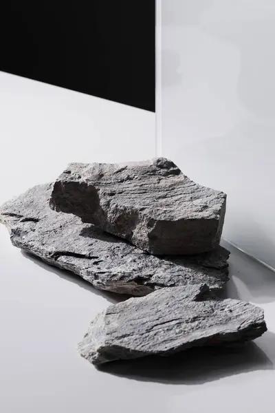 Flat Stone Pedestal Rectangular Glass Black White Template Banner Background — Stock Photo, Image