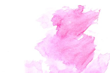 Soyut sıvı sanat arka planı. Beyaz kağıt üzerinde pembe suluboya lekeler