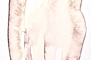 Soyut arkaplan, beyaz kağıttaki suluboya lekeleri, kahverengi mürekkep.