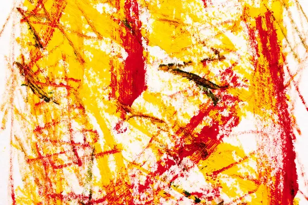 Gele Rode Abstracte Achtergrond Kunstcollage Vlekken Verfstreken Lijnen Vlekken Wit — Stockfoto