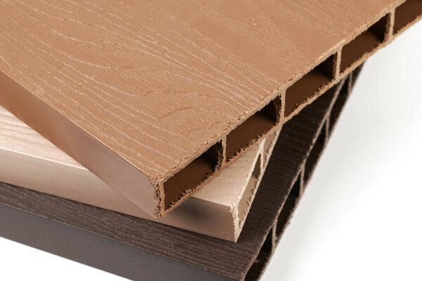 Пластиковая палуба, wpc материал для строительства террас изолированы на белом фоне