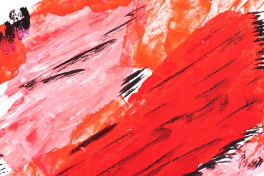 Kırmızı soyut arka plan, sanat kolajı. Beyaz kağıt üzerinde grafik çizgiler ve siyah geometrik şekiller