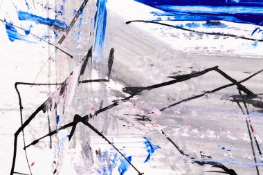 Soyut mavi sanat geçmişi. Kağıt üzerinde çok renkli lekeler, çizgiler ve fırça darbeleri