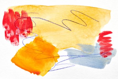 Soyut sanat geçmişi. Kağıt üzerinde çok renkli lekeler, çizgiler, noktalar ve fırça darbeleri, kartpostal veya giysi kalıpları