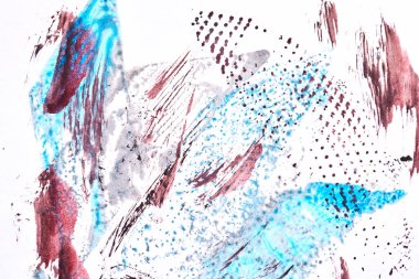 Soyut mavi sanat geçmişi. Kağıt üzerinde çok renkli lekeler, çizgiler ve fırça darbeleri