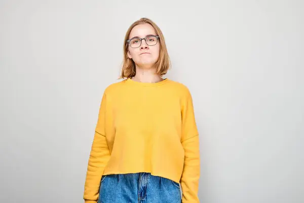 Portrait Student Girl Sad Face Offended Crying White Background Nerves — Stock Photo, Image