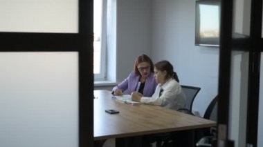 Öğrenci kız ve öğretmenin ofiste bir dersi var, özel dersler, uzaktan öğrenme.