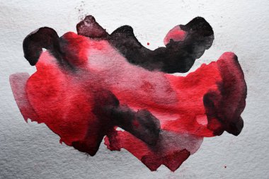 Soyut yaratıcı sanat, kaotik kırmızı boya vuruşları beyaz kağıt üzerinde, modern baskı deseni arka plan