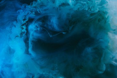 Soyut renkli duman arka planı. Mavi boya akışı, akışkan sanat