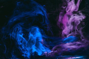 Soyut renkli arkaplan. Mavi mor boya akışı, çok renkli sıvı sanat.