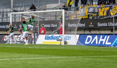 April 21th, 2024: Kiilerich Rask scores the equaliser for Mjallby in game vs GAIS in Swedish football league. 
