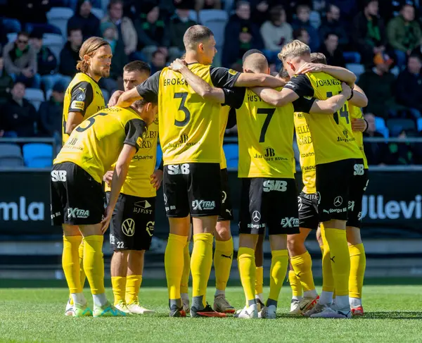 April 21th, 2024: Players in Mjallby AIF together before kickoff in match against GAIS and in Swedish football league.