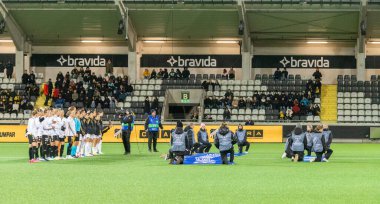 January 24th, 2024: Teams lining up before kickoff in match between BK Hacken and Paris FC in UEFA Women's Champions League. Final result: 0-0. 