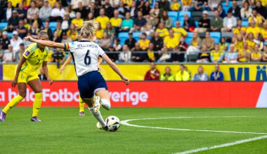 July 16th, 2024: Leah Williamson with the ball for England in qualification match for UEFA Women's EURO 2025 between Sweden and England. Final result: 0-0. 