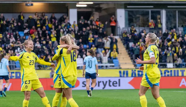 Göteborg, İsveç. 29 Ekim 2024. İsveç 'in oyuncuları UEFA Euro 2025 playoff' unda Lüksemburg 'a karşı 7-0' lık golü kutluyor.. 