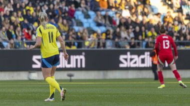 Göteborg, İsveç. 8 Nisan 2025. Gamla Ullevi Milletler Ligi 'nde İsveç ve Galler arasındaki maçın ikinci yarısında. 