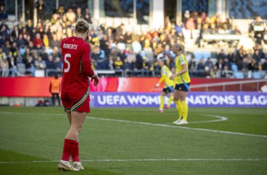 Göteborg, İsveç. 8 Nisan 2025. Gamla Ullevi Milletler Ligi 'nde İsveç ve Galler arasındaki maçın ikinci yarısında. 