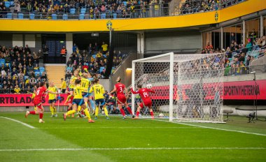 Göteborg, İsveç. 8 Nisan 2025. Gamla Ullevi Milletler Ligi 'nde İsveç ve Galler arasındaki maçın ikinci yarısında. 