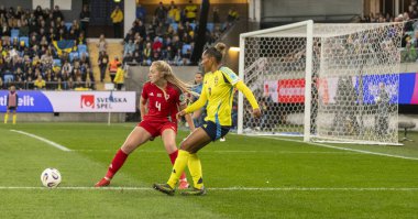 Göteborg, İsveç. 8 Nisan 2025. Gamla Ullevi Milletler Ligi 'nde İsveç ve Galler arasındaki maçın ikinci yarısında. 