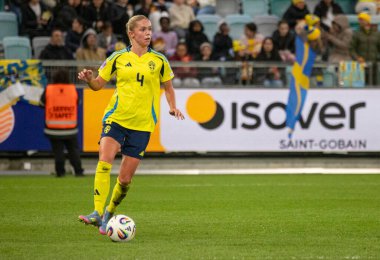 Göteborg, İsveç. 8 Nisan 2025. Gamla Ullevi Milletler Ligi 'nde İsveç ve Galler arasındaki maçın ikinci yarısında. 