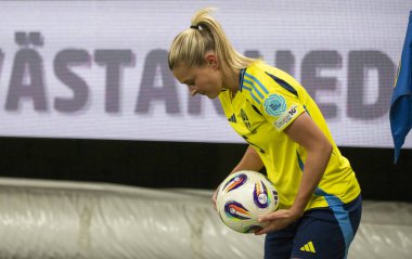 Göteborg, İsveç. 8 Nisan 2025. Gamla Ullevi Milletler Ligi 'nde İsveç ve Galler arasındaki maçın ikinci yarısında. 