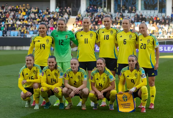 Göteborg, İsveç. 8 Nisan 2025. Gamla Ullevi Milletler Ligi 'nde İsveç ve Galler arasındaki maçın ikinci yarısında. 