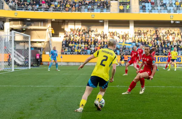 Göteborg, İsveç. 8 Nisan 2025. Gamla Ullevi Milletler Ligi 'nde İsveç ve Galler arasındaki maçın ikinci yarısında. 