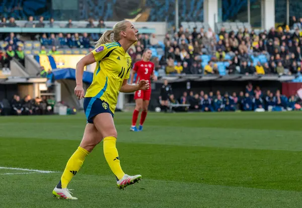 Göteborg, İsveç. 8 Nisan 2025. Gamla Ullevi Milletler Ligi 'nde İsveç ve Galler arasındaki maçın ikinci yarısında. 