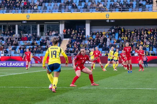 Göteborg, İsveç. 8 Nisan 2025. Gamla Ullevi Milletler Ligi 'nde İsveç ve Galler arasındaki maçın ikinci yarısında. 