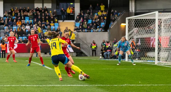 Göteborg, İsveç. 8 Nisan 2025. Gamla Ullevi Milletler Ligi 'nde İsveç ve Galler arasındaki maçın ikinci yarısında. 