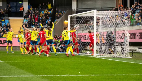 Göteborg, İsveç. 8 Nisan 2025. Gamla Ullevi Milletler Ligi 'nde İsveç ve Galler arasındaki maçın ikinci yarısında. 