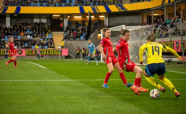 Göteborg, İsveç. 8 Nisan 2025. Gamla Ullevi Milletler Ligi 'nde İsveç ve Galler arasındaki maçın ikinci yarısında. 
