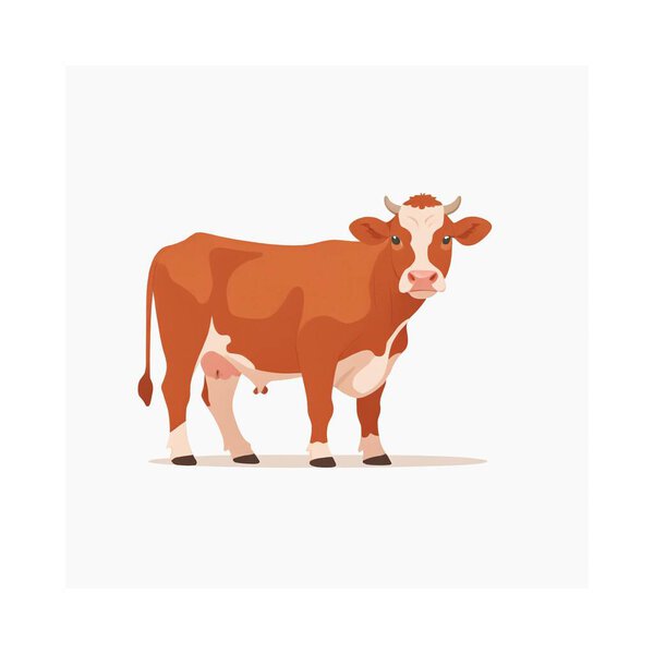The image depicts a brown and white cow standing in a neutral background. The cow is a typical farm animal used for dairy production, representing livestock commonly found in rural areas.