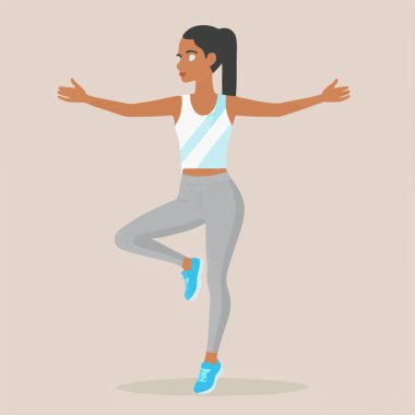 Hareketi ve enerjiyi canlı bir ortamda vurgulayan dinamik bir kuadrobik fitness sahnesi.