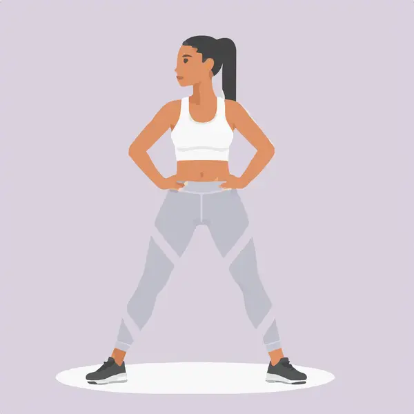 Hareketi ve enerjiyi canlı bir ortamda vurgulayan dinamik bir kuadrobik fitness sahnesi.