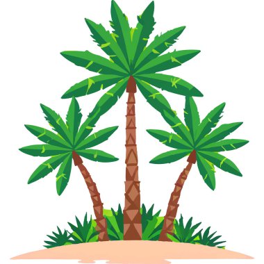 A relaxing tropical beach scene with palm trees and clear blue skies, perfect for a summer getaway. clipart