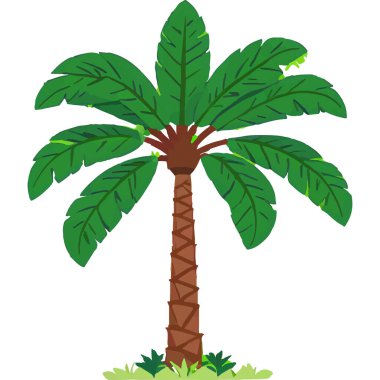 Palmiye ağaçları ve açık mavi gökyüzüyle rahatlatıcı bir tropikal plaj sahnesi, yaz tatili için mükemmel..