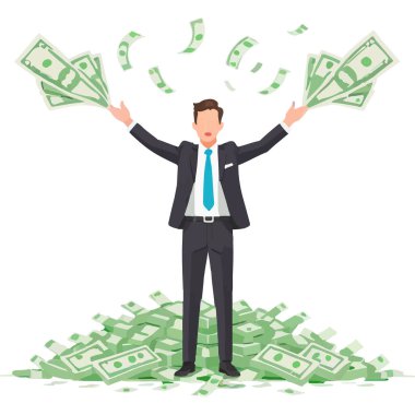 Para patlaması, para ve refah gösterisiyle finansal başarıyı sembolize eder..
