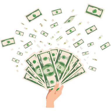 Para patlaması, para ve refah gösterisiyle finansal başarıyı sembolize eder..