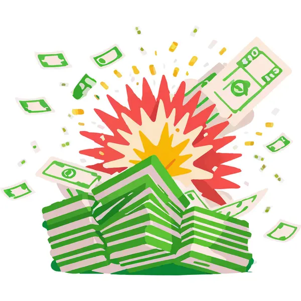 Para patlaması, para ve refah gösterisiyle finansal başarıyı sembolize eder..