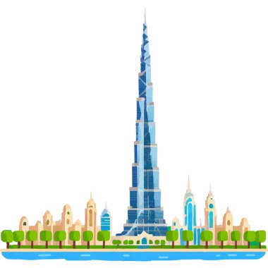 The Burj Khalifa is the tallest skyscraper in Dubai, showcasing modern architecture and luxury. clipart