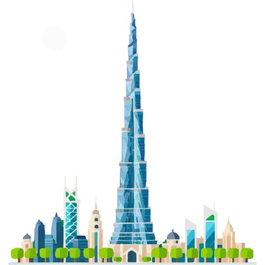 The Burj Khalifa is the tallest skyscraper in Dubai, showcasing modern architecture and luxury. clipart