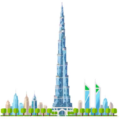 The Burj Khalifa is the tallest skyscraper in Dubai, showcasing modern architecture and luxury. clipart