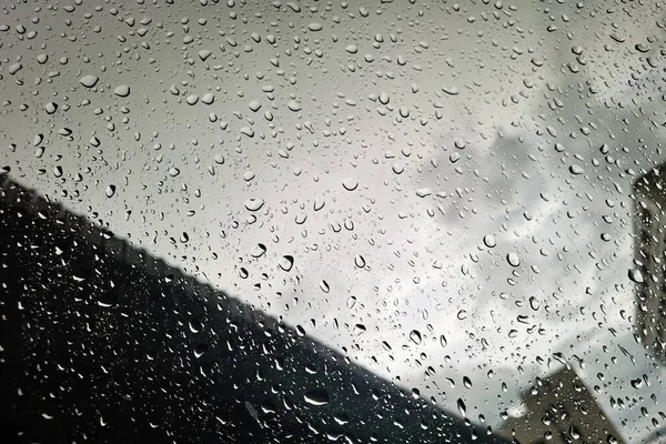 Esőcseppek Ablaküvegek Felületén Természetes Esőcseppek Mintája — Stock Fotó