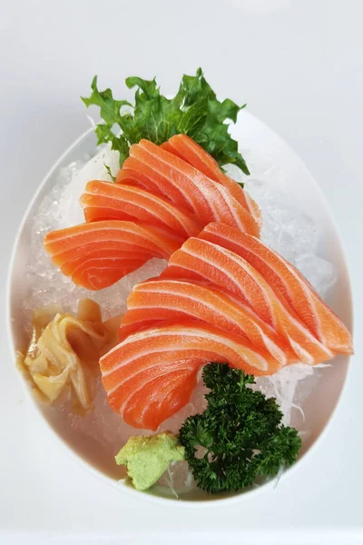 stock image Close up slice of salmon sashimi, Japanese food