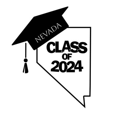 2024 mezuniyet vektör tasarımı sınıfı Nevada eyaleti silueti.