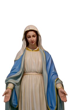 Zarif Meryem Ana heykeli Tayland 'da beyaz arka planda ve duvar kağıdında izole edilmiş..