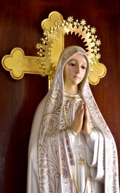 Güzeller güzeli Meryem Ana 'nın Tayland' daki kilisede bulunan güzel heykelinin yakın çekimi. seçici odak.