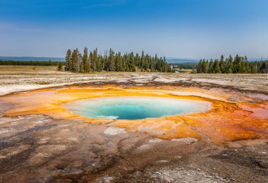 Yellowstone Ulusal Parkı, Wyoming 'deki Büyük Prismatik Baharın yanı sıra Turkuaz Havuzu Panoraması