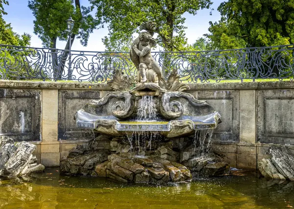 stock image The dolphin fountain on the Bruehl terraces in Dresden, Saxony